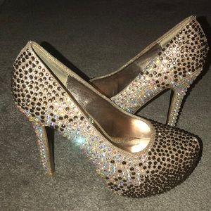 Champagne Rhinestoned Pumps